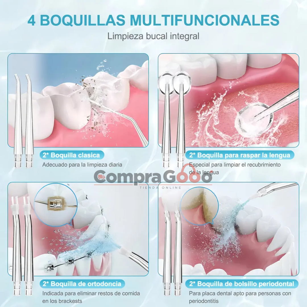 Irrigador Bucal Eléctrico Portátil Con 4 Boquillas, Carga Usb.